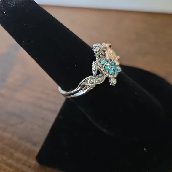 925 Silver Turtle Ring with Blue Accents - Picture 2 of 2
